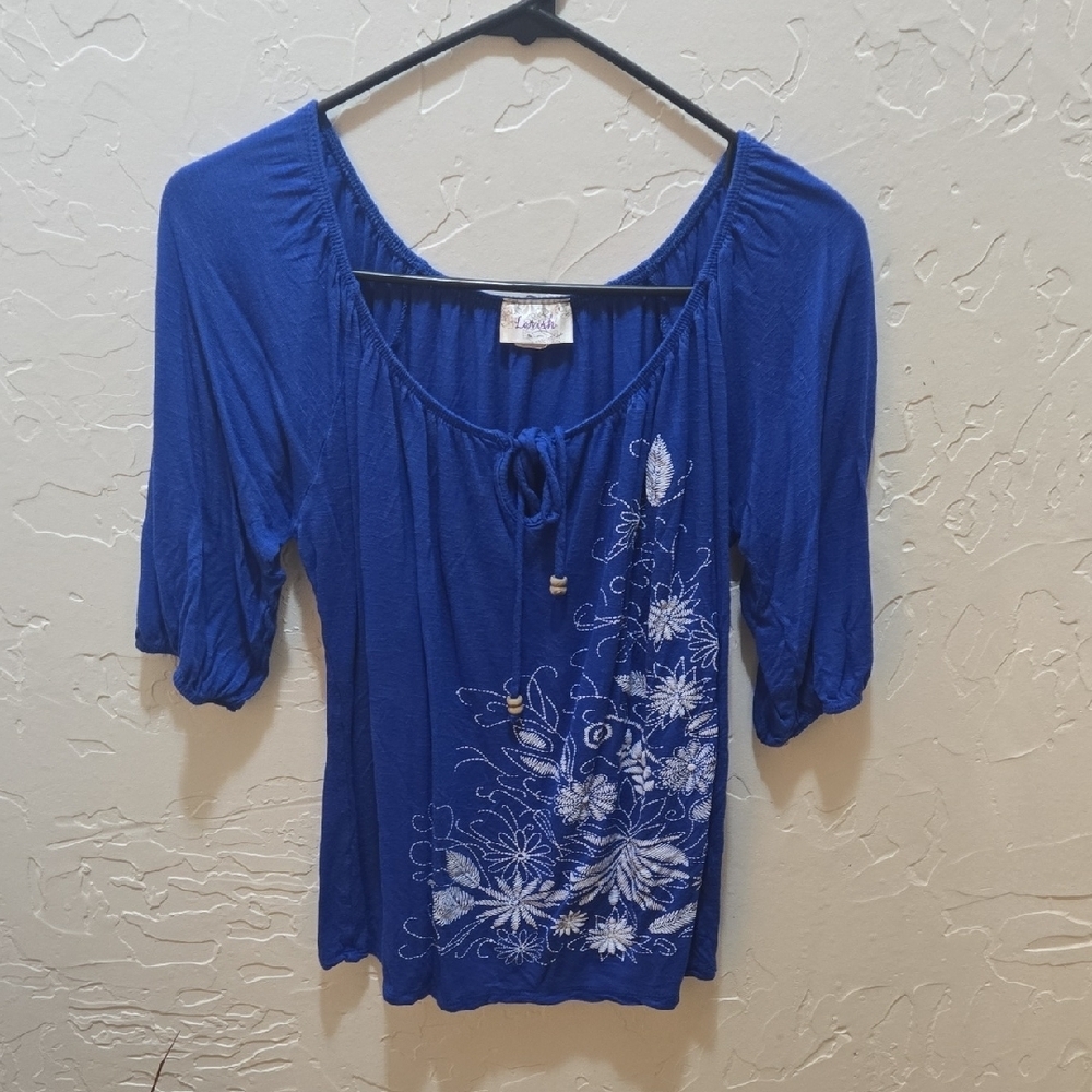 3/$10 Lavish Royal Blue Floral Blouse